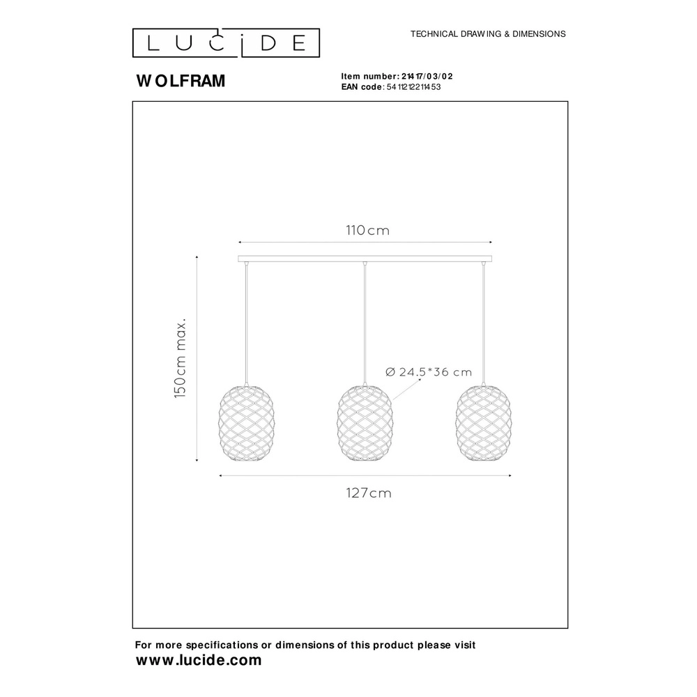 3-Licht Pendellampe Wolfram Gold Lucide 5411212211453