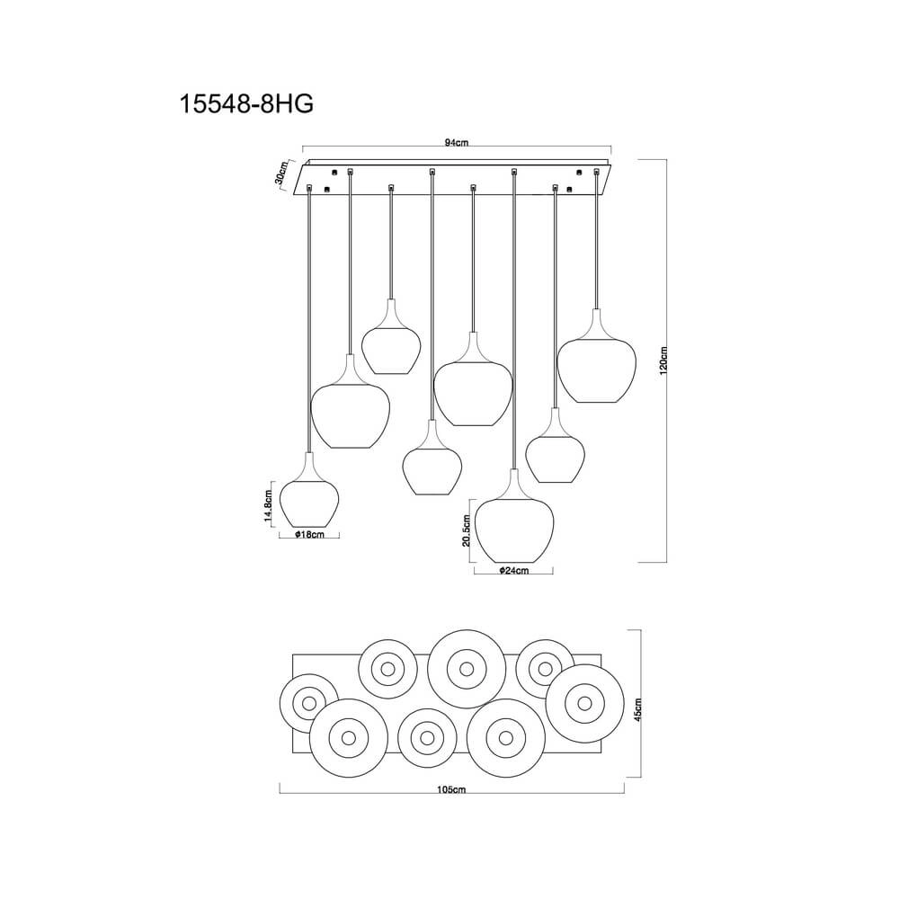 Schwarze Pendelleuchte Maxy mit rotem Glas 8-flammig Globo 9007371453986