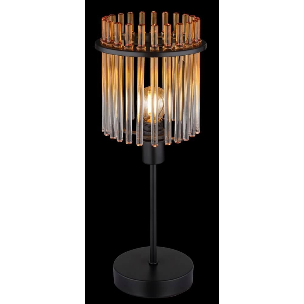 Schwarze Tischleuchte Gorley mit Braunglas Ø 15cm Globo 9007371474981