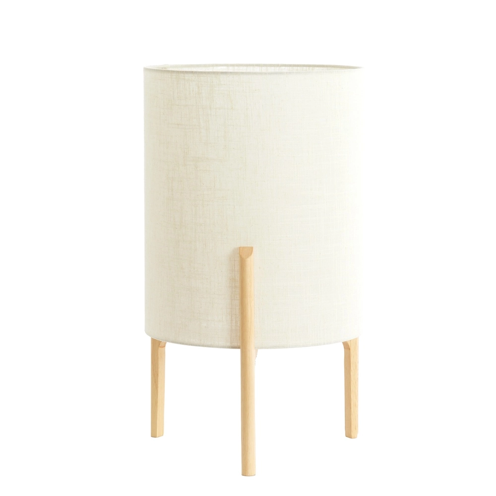 Tischlampe Litto Ø 35cm – Holzlook mit Naturleinen