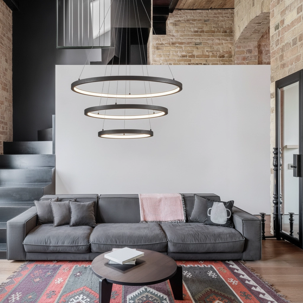 Schwarze Pendelleuchte Empatia Design Dreibettzimmer