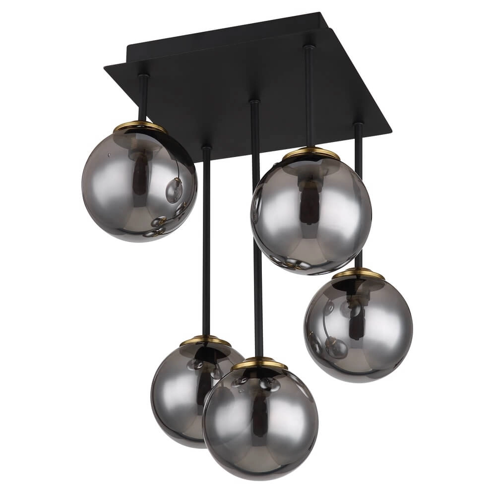 Schwarze Deckenleuchte Jorge Kugel Rauchglas 5-flammig Globo 9007371431199