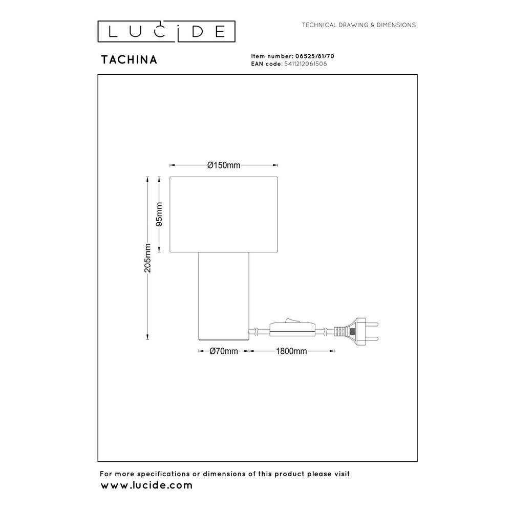 Tischlampe Tachina Holz E14 Lucide 5411212061508