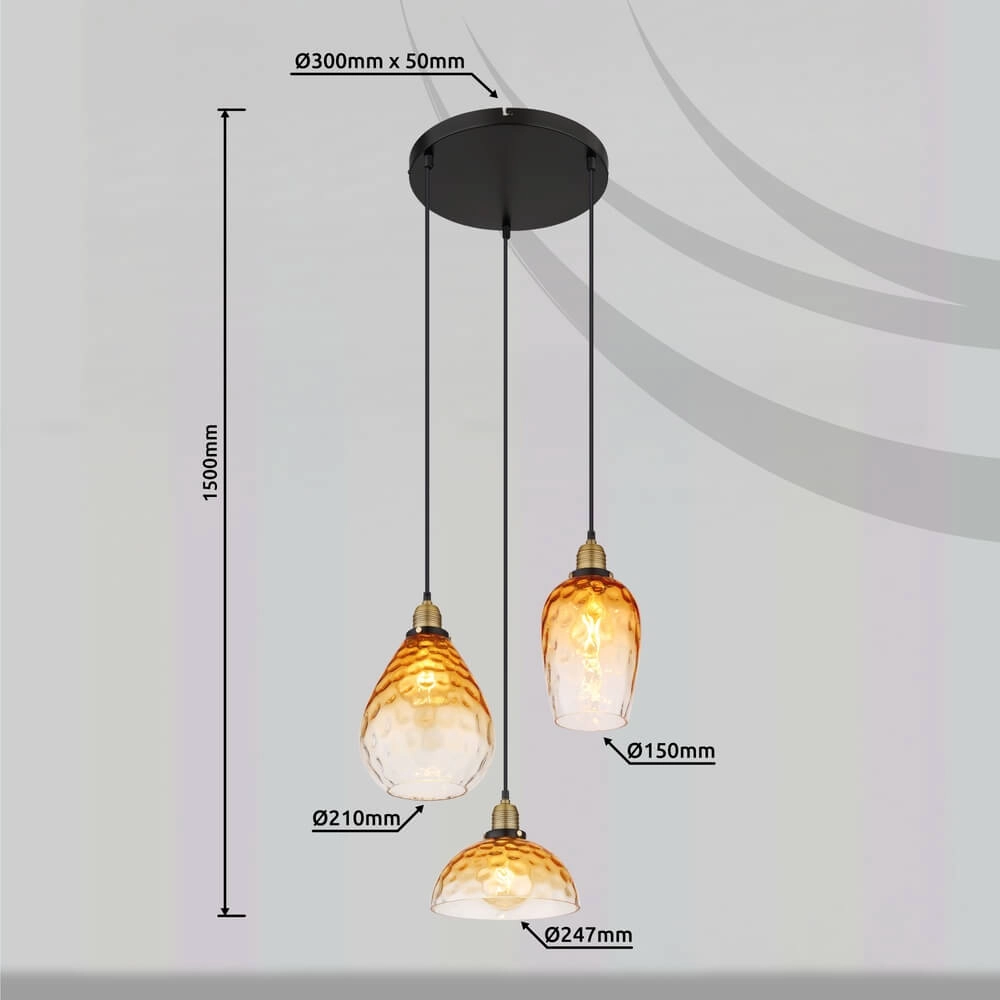 3-flammige Pendelleuchte rund Salvy Braunglas-Wabe Globo 9007371454440