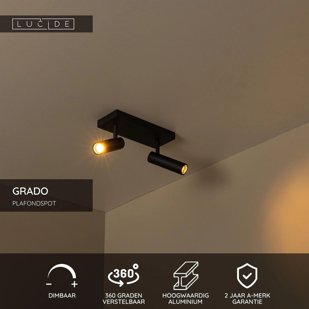 Elegante Deckenlampe Grado 2-Licht Schwarz Lucide 5411212221674