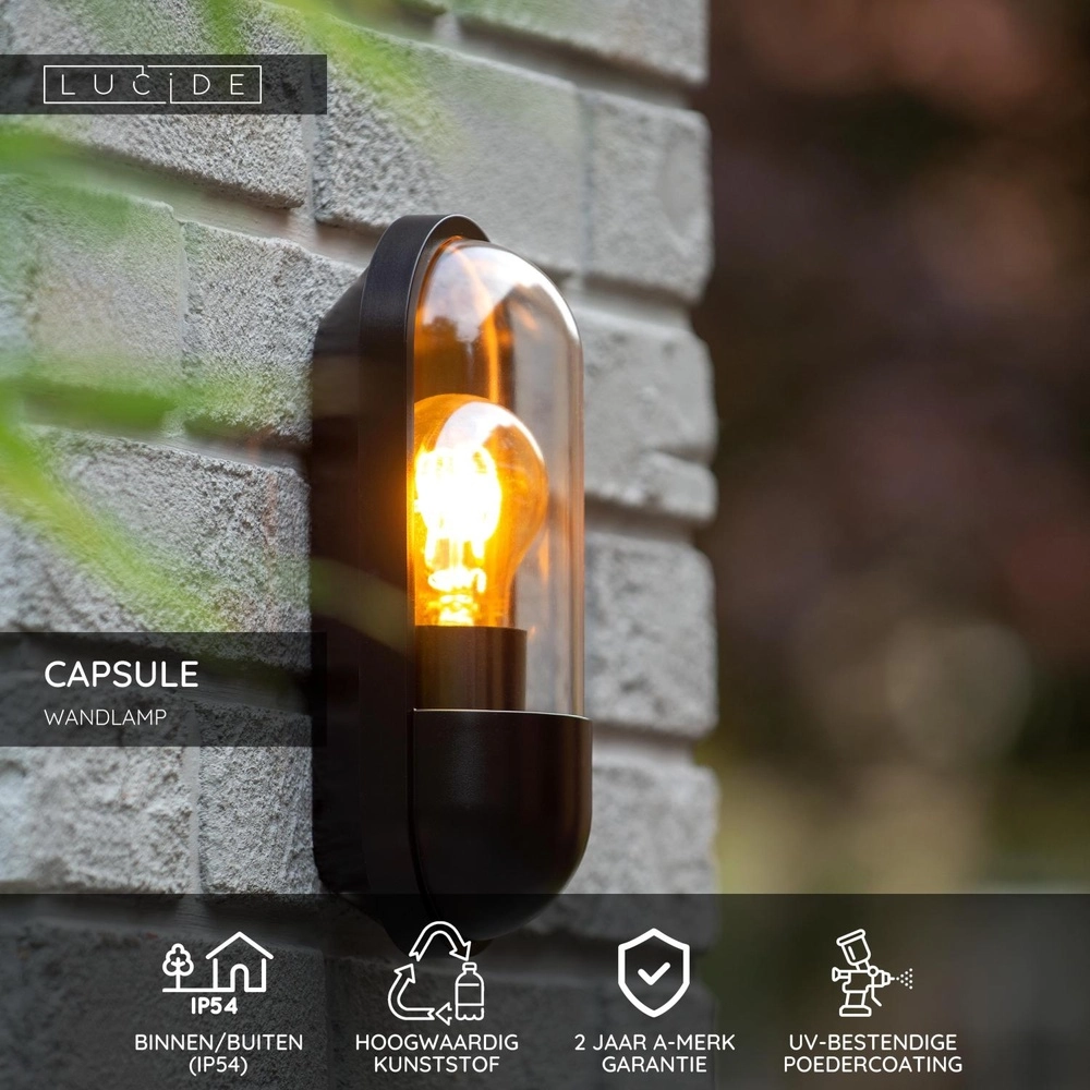 Wandlampe Capsule IP54 schwarz Lucide 5411212290458