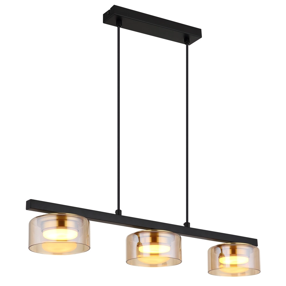Design-Pendellampe Higgins schwarz mit bernsteinfarbenem Glas