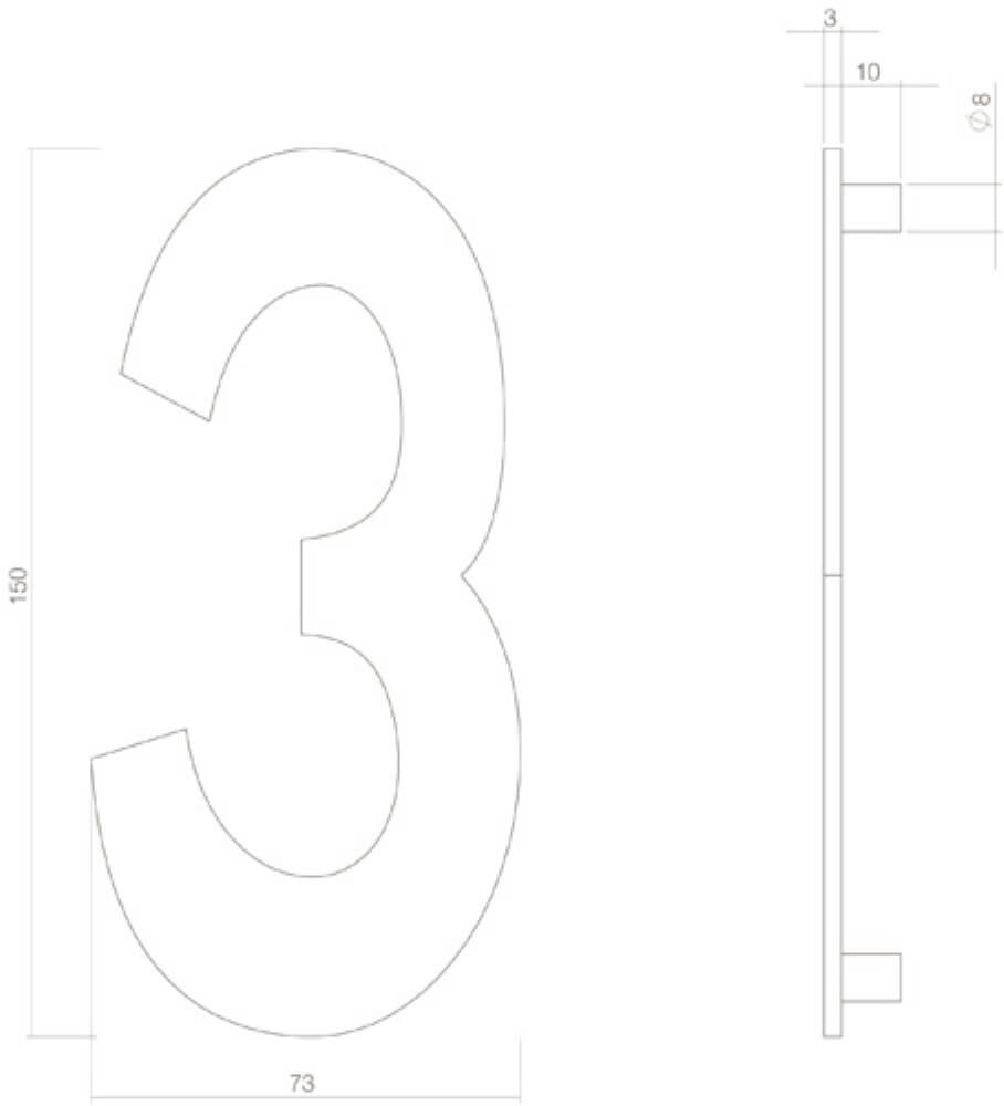 Hausnummer 3 Numbra 15cm Edelstahl getrommelt Intersteel 8714186697207