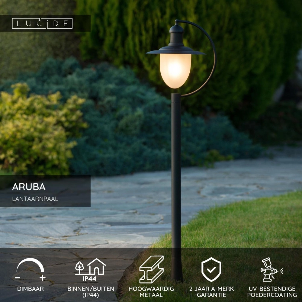 Landlaterne Aruba schwarz Ø 25 cm Lucide 5411212113559
