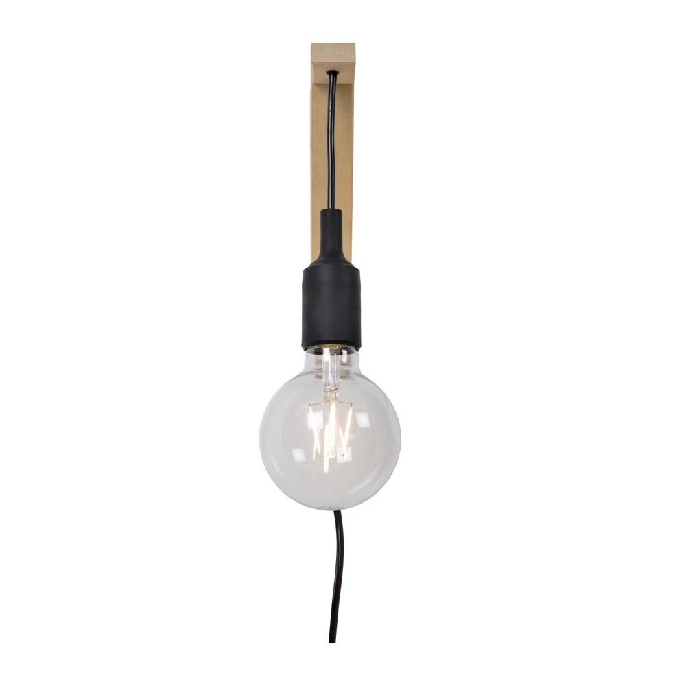 Holzwandlampe Fix mit schwarzer Schnur Lucide 5411212082824