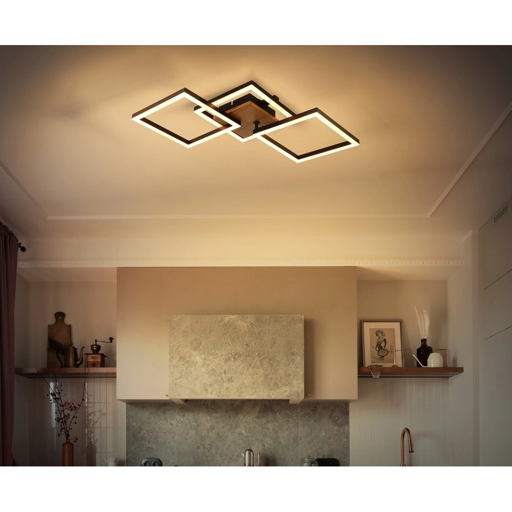 Deckenlampe Kerry Schwarz mit Holzoptik Globo 9007371443222