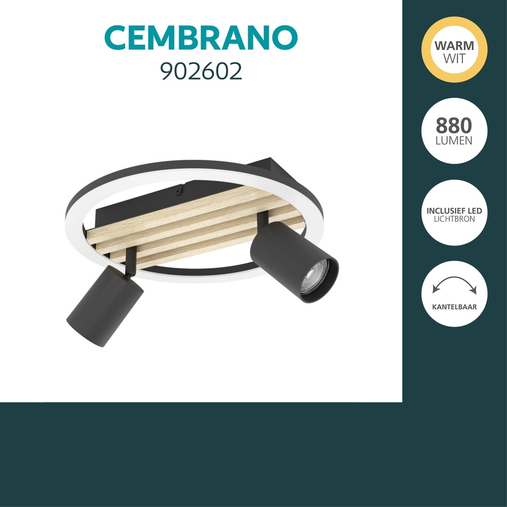 Moderne Deckenlampe Cembrano 2-helliges Schwarz mit Holz Eglo 9008606388264