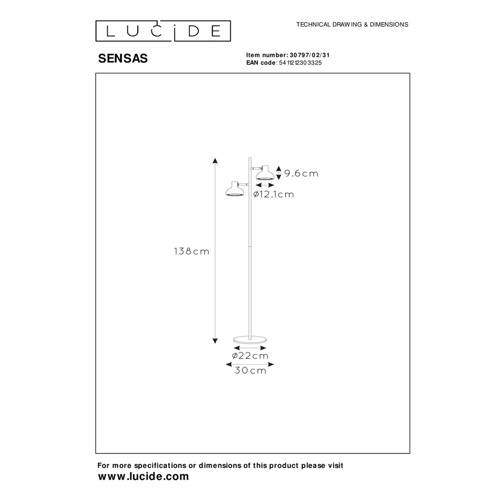 2-Licht Stehlampe Sensas weißes Design GU10 ES111 Lucide 5411212303325