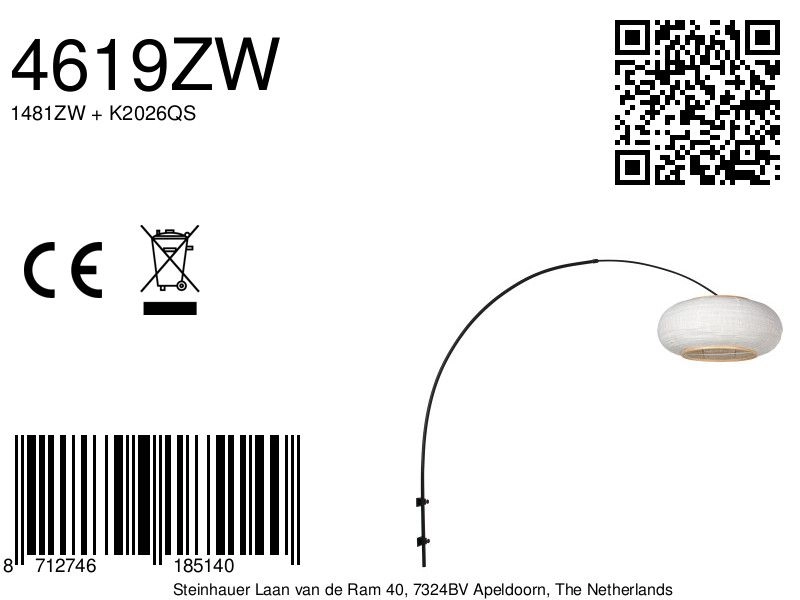 Schwarze Wandlampe Silva Alba mit weißem Farbton Ø60 cm Steinhauer 8712746185140