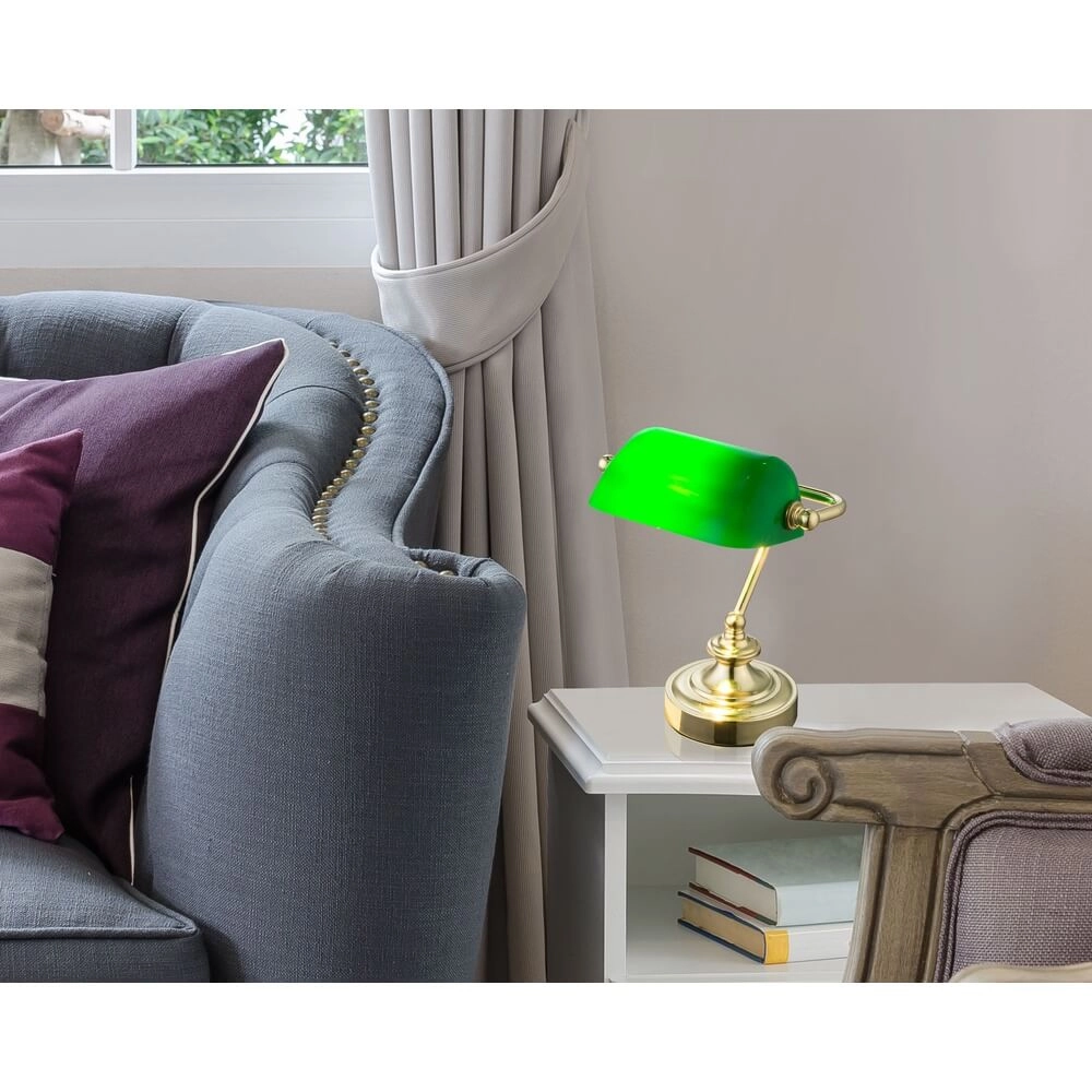 Klassische Schreibtischlampe Antique Gold mit grünem Glas Globo 9007371357451