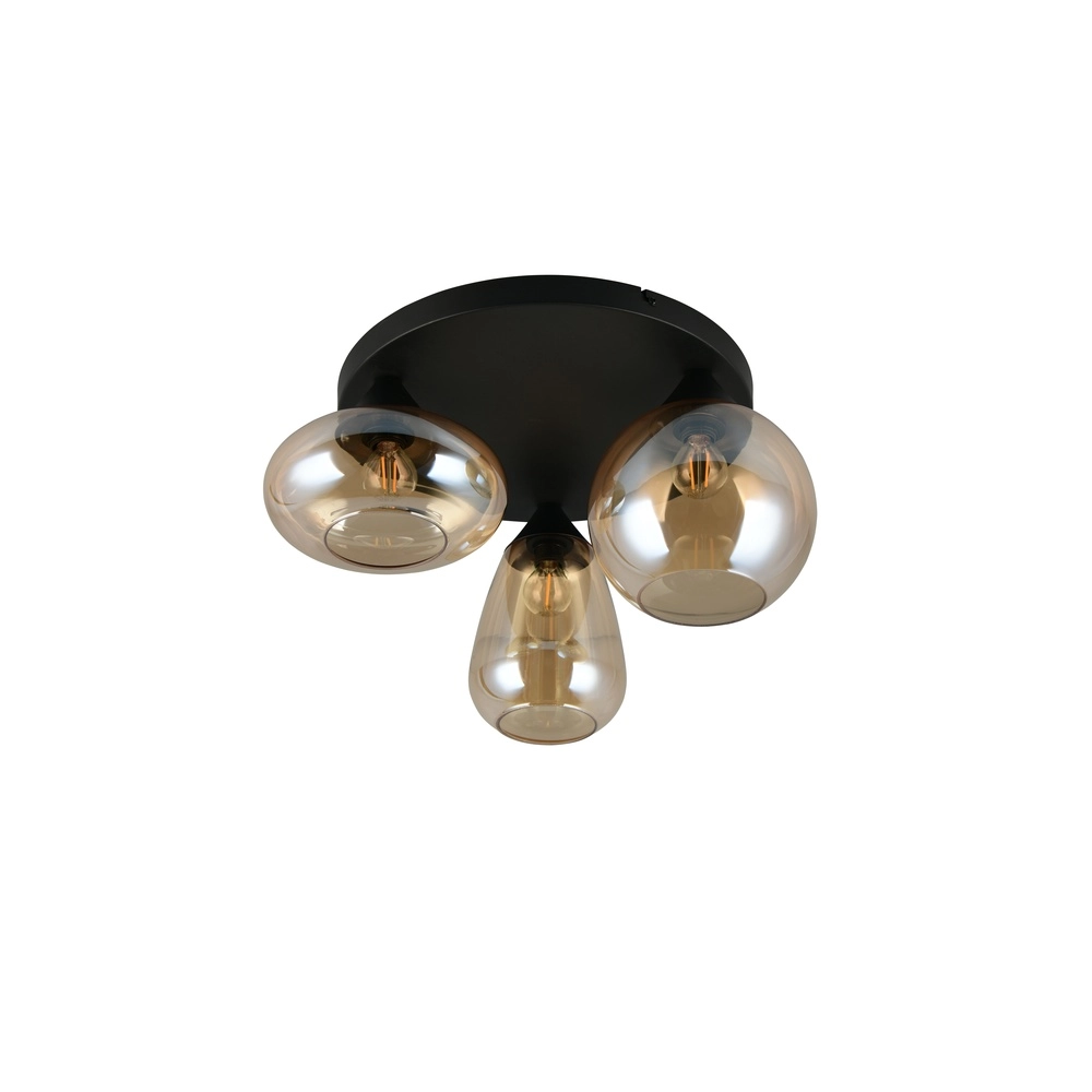 3-flammige Deckenleuchte Lumina schwarz mit Braunglas Trio 4017807663150