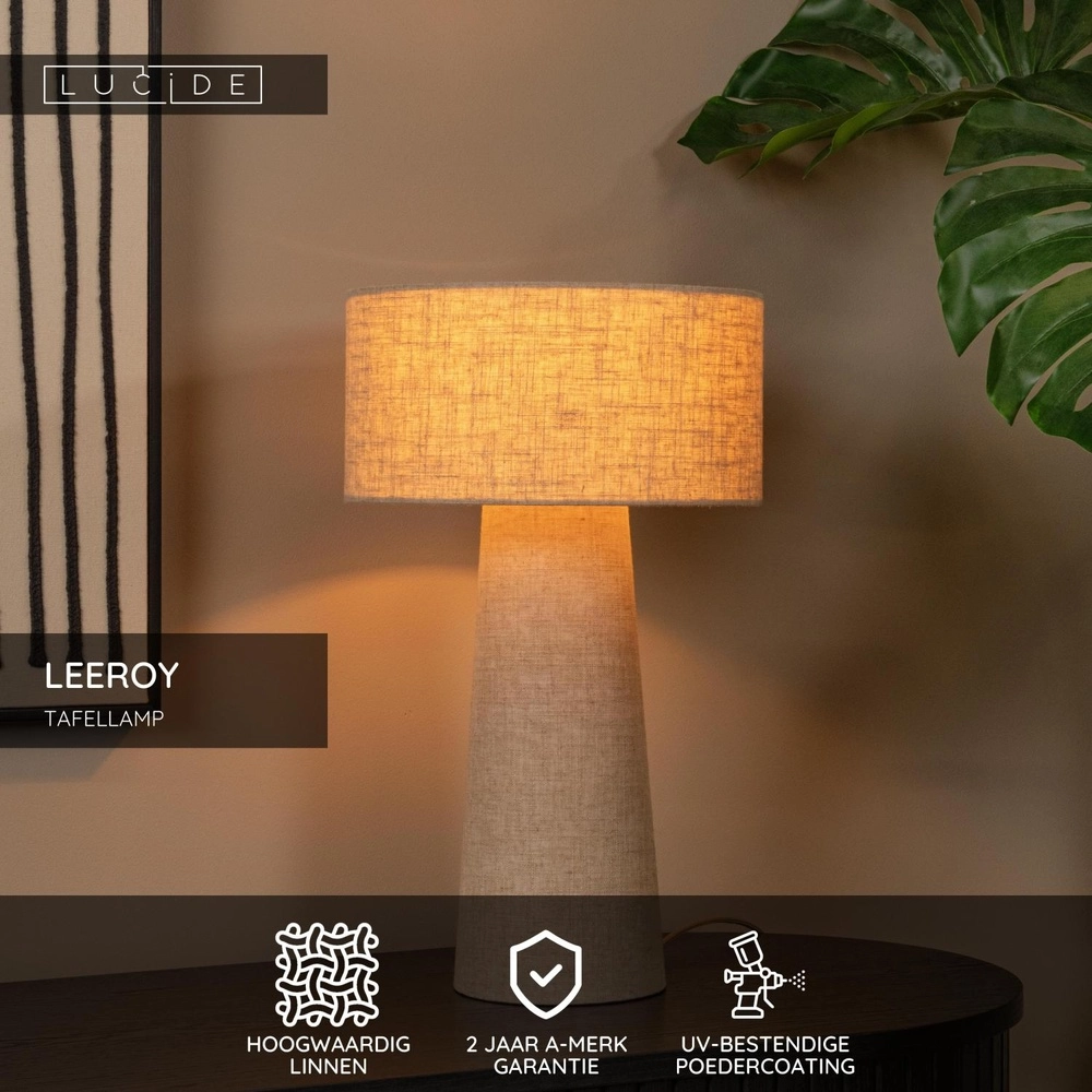 Tischlampe Leeroy taupe Ø 30cm Lucide 5411212032119