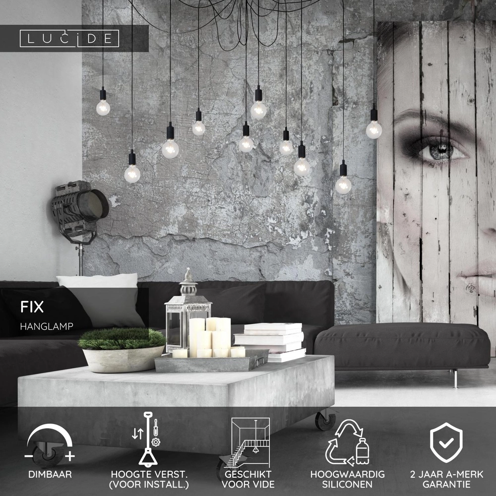10-Licht Pendellampe schwarz Fix Geeignet für das Loft Lucide 5411212082718