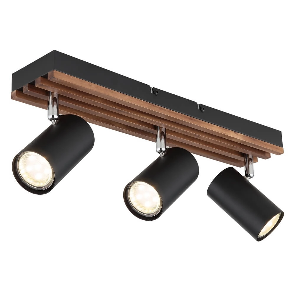 Deckenlampe Kayden 3-flammig schwarz mit Holz