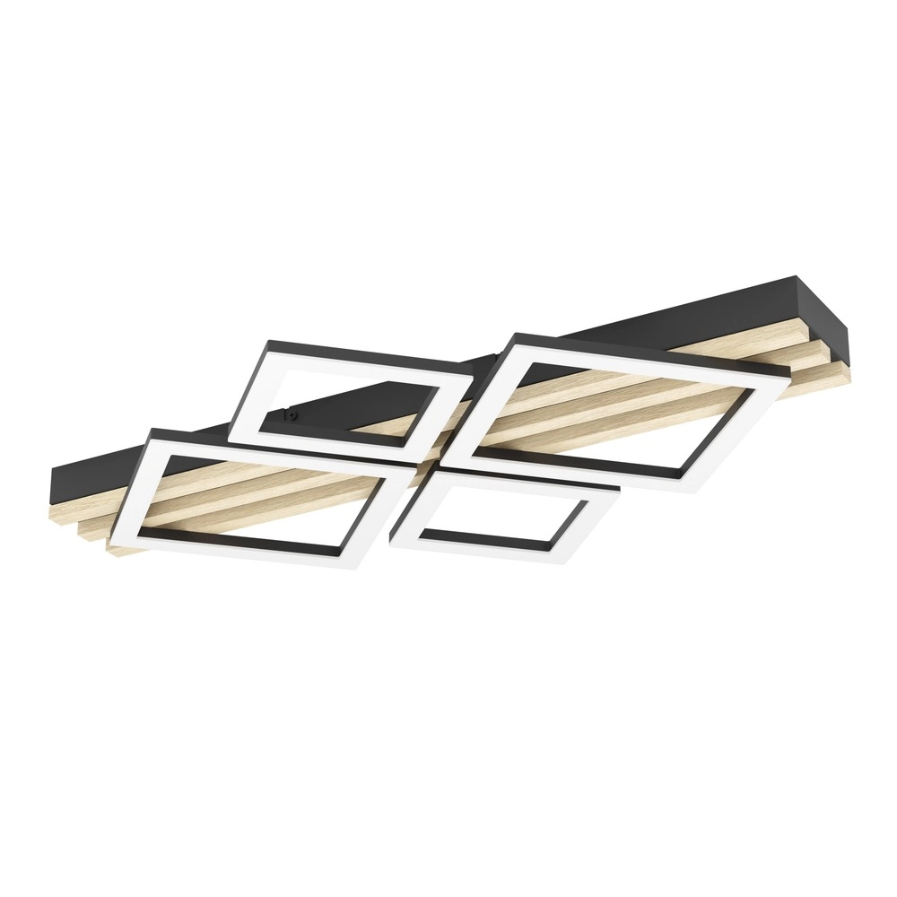 Moderne Deckenlampe Cembrano Schwarz mit Holzquadrat 72 cm