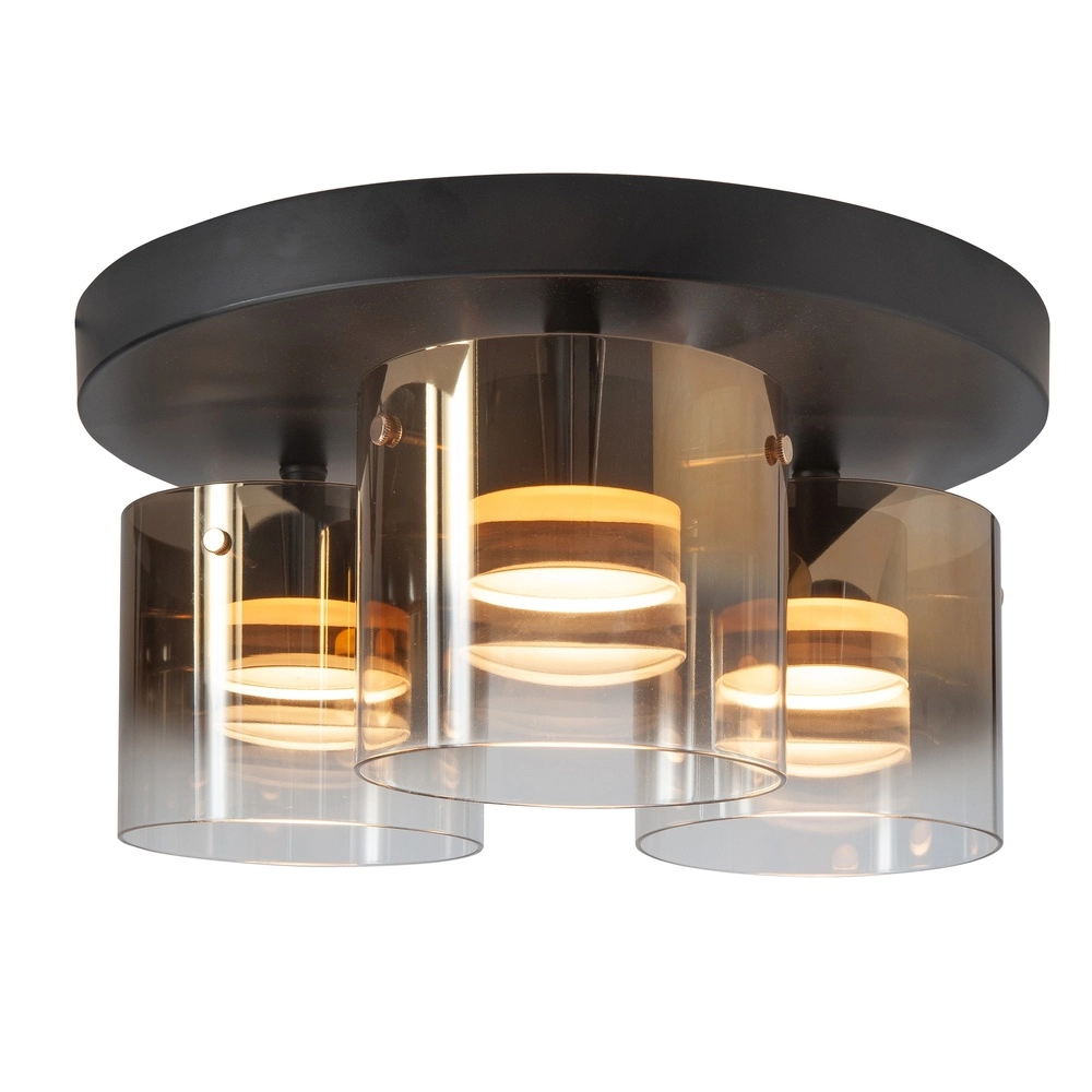 3-flammige Deckenleuchte Salerno schwarz mit Goldglas