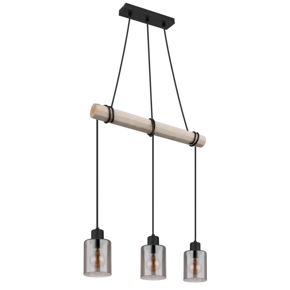 3-Licht Pendellampe Hadera Schwarz mit Rauchglas Globo 9007371438419