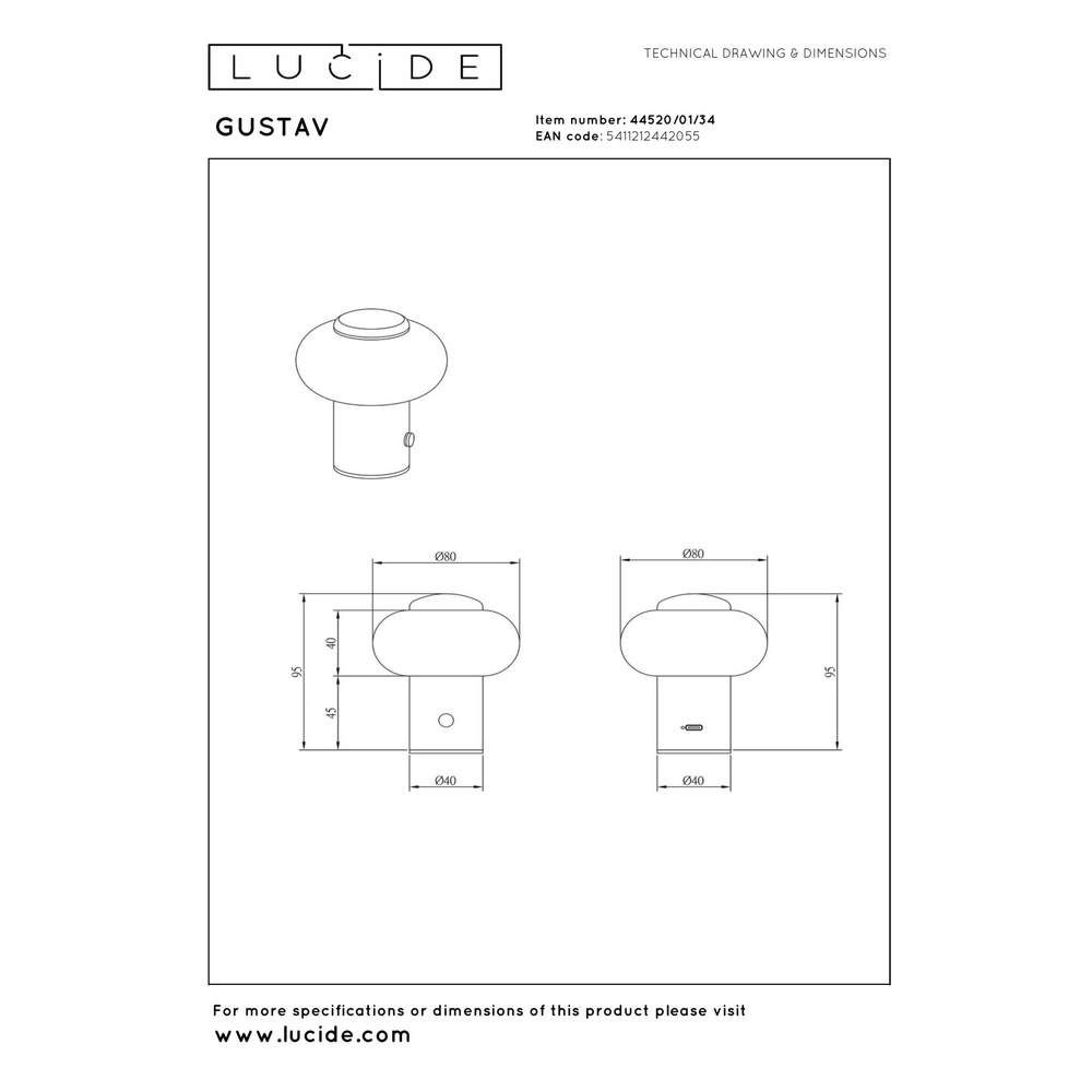 Wiederaufladbare Tischlampe Gustav Gelb Lucide 5411212442055