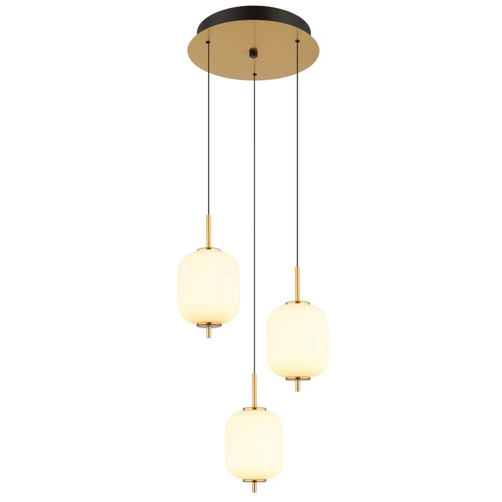 Goldene Pendelleuchte Ewald 3-flammiges Weißglas Ø 37,5cm