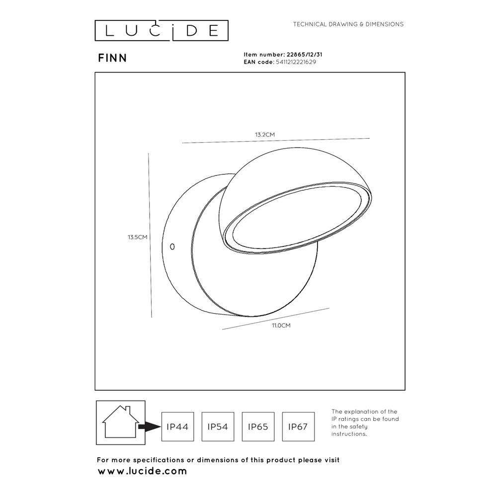 Design-Wandlampe Finn mit Sensor weiß Lucide 5411212221629