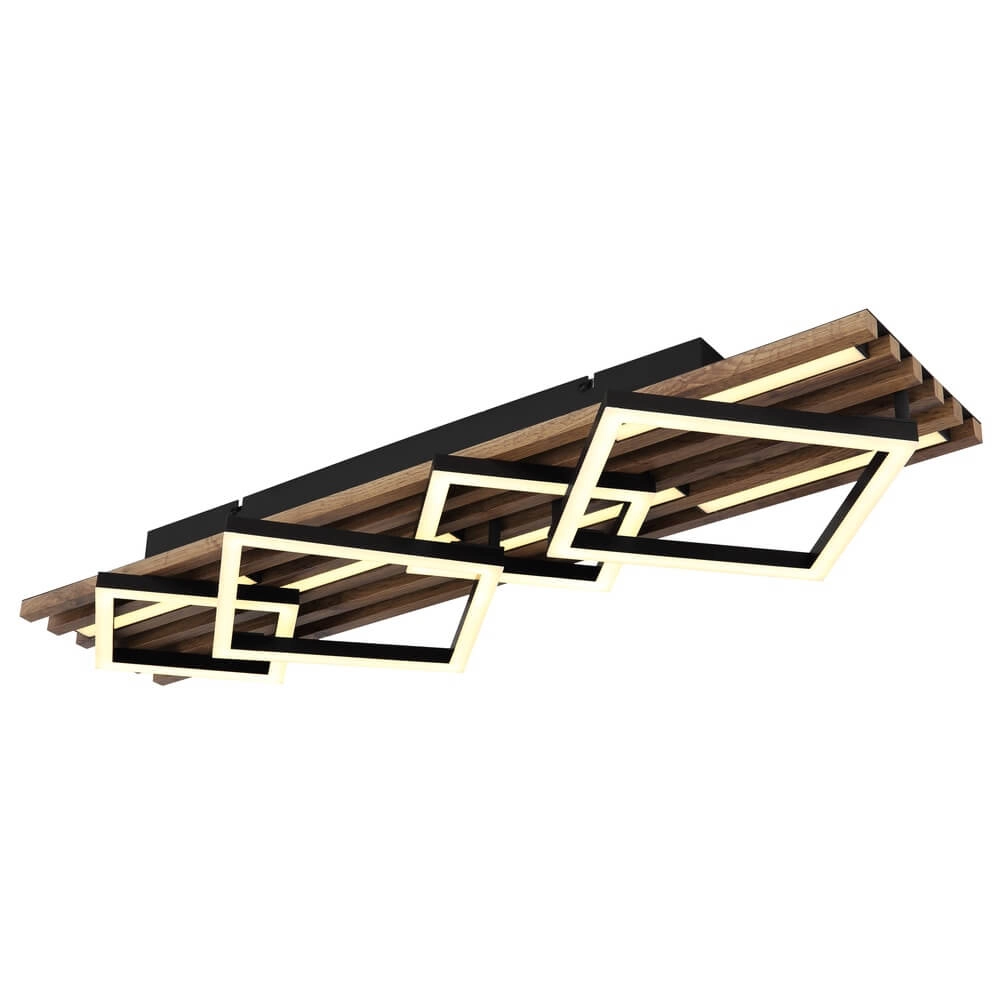 Deckenlampe Obrien schwarz mit Holz 4-flammig