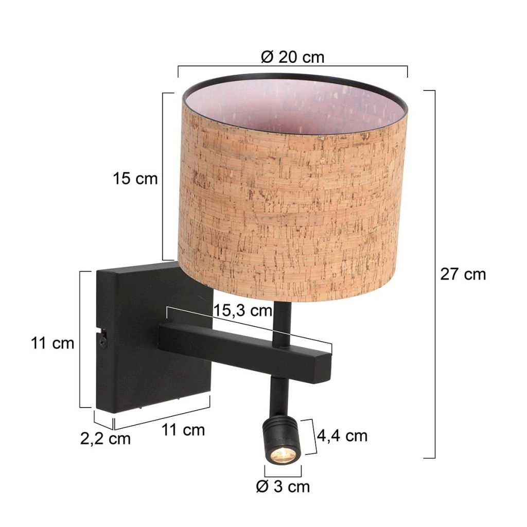 Schwarze Nachttischlampe Stang mit Korkkappe Ø20 cm Steinhauer 8712746180534