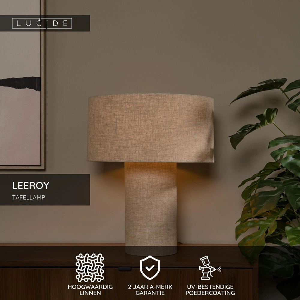 Tischlampe Leeroy taupe Lucide 5411212032102