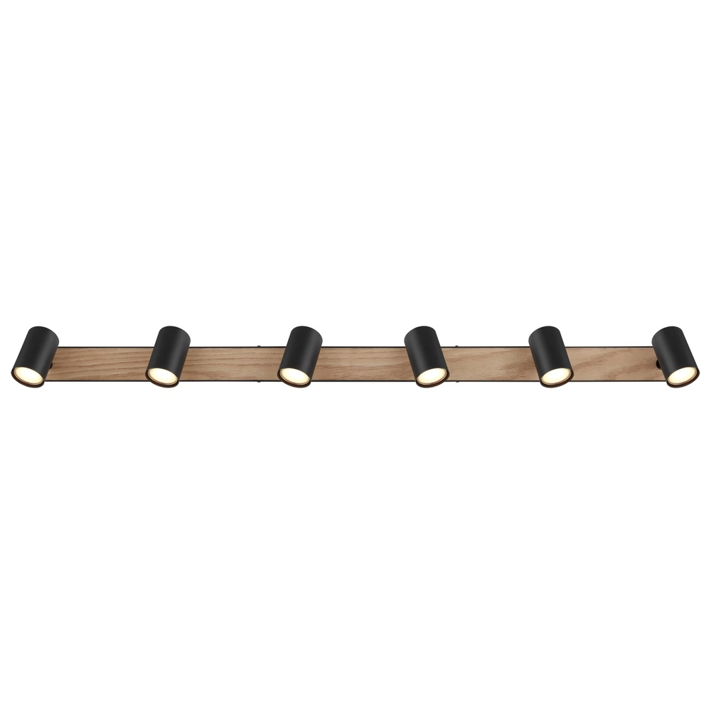Deckenlampe 6-Licht Robby Schwarz mit Holz Globo 9007371432141