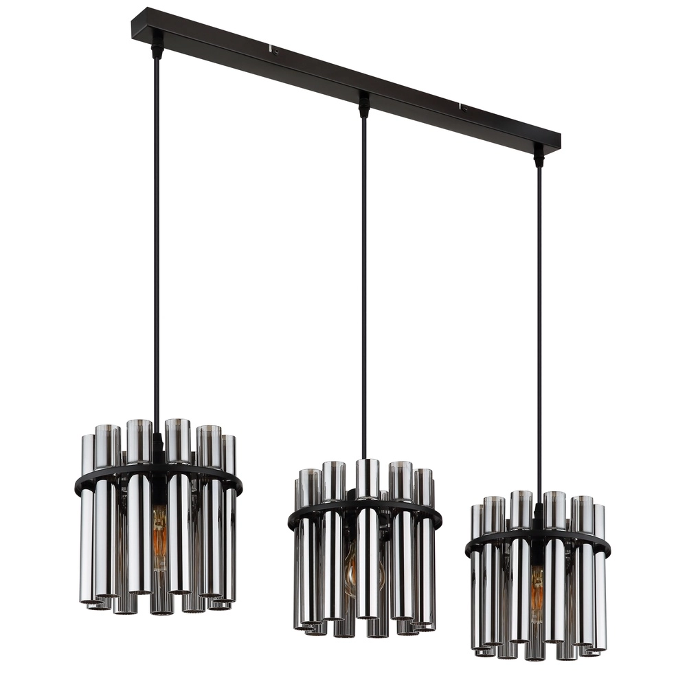 3-Licht Pendellampe Gorley II Schwarz mit Glasstangen Globo 9007371589111