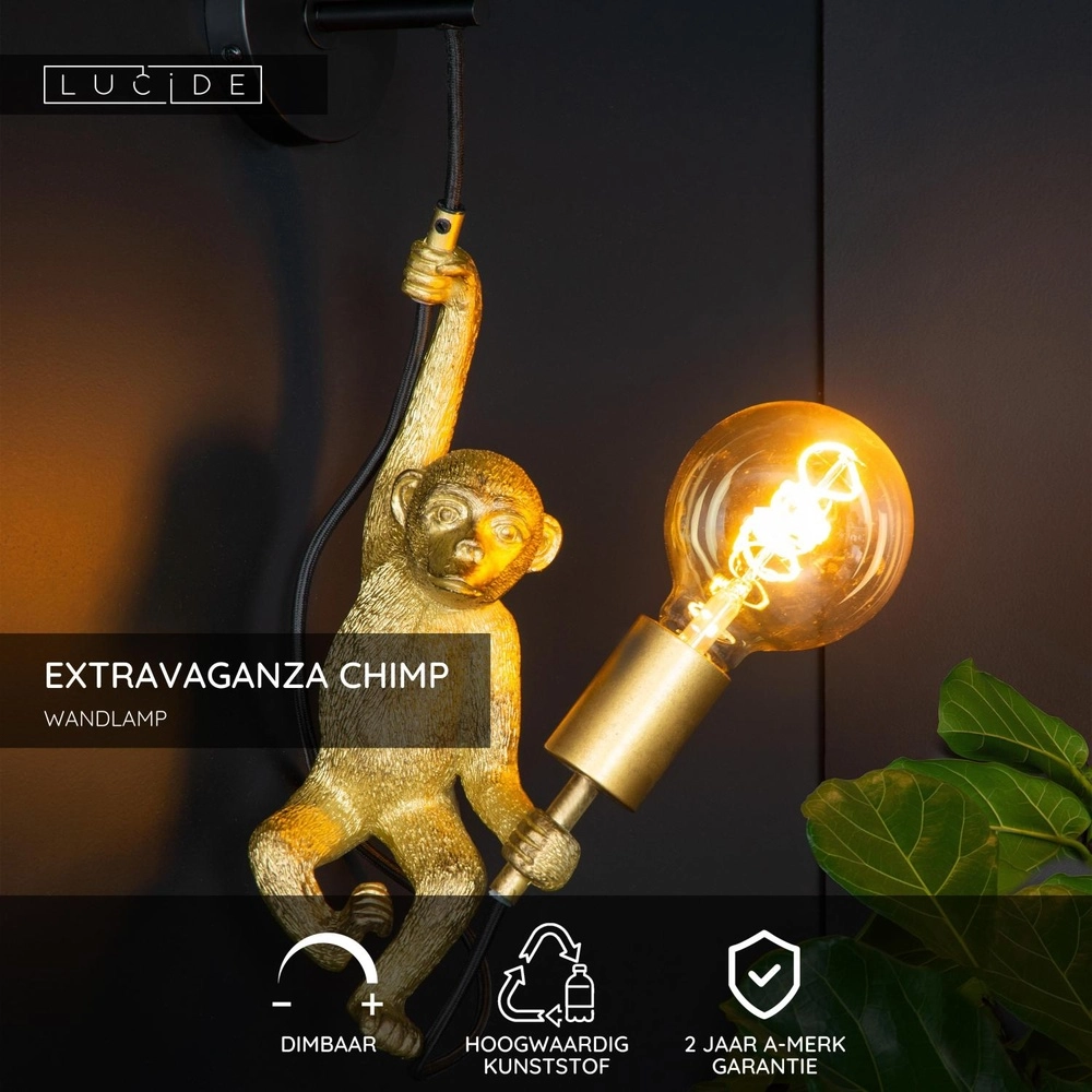 Wandlampe Extravaganza Chimp Affe Schwarz mit Gold Lucide 5411212105608