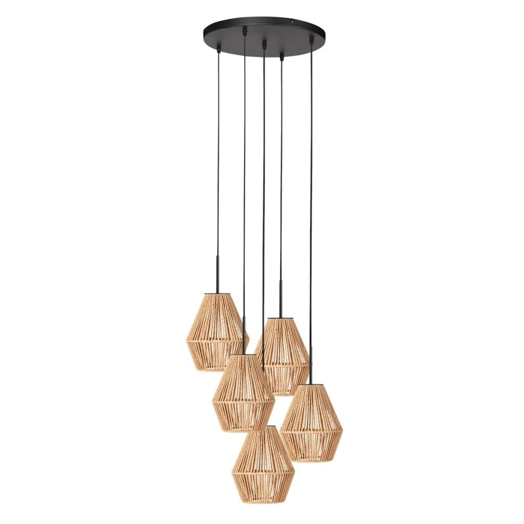 Pendellampe 5-Leuchten Ropex mit Rattanhauben Steinhauer 8712746183207