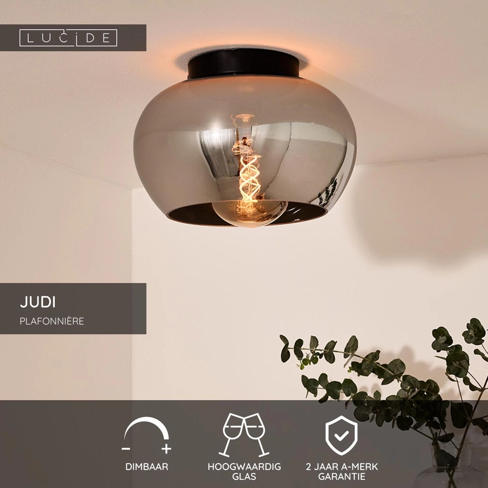 Deckenlampe Judi Schwarz mit Rauchglas Lucide 5411212451002
