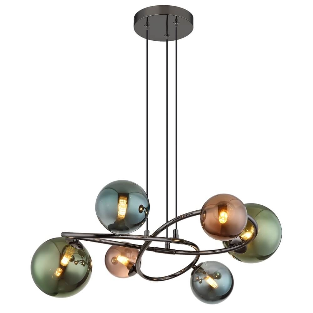 Schwarze Pendelleuchte Riha Farbiges Glas 6-flammig