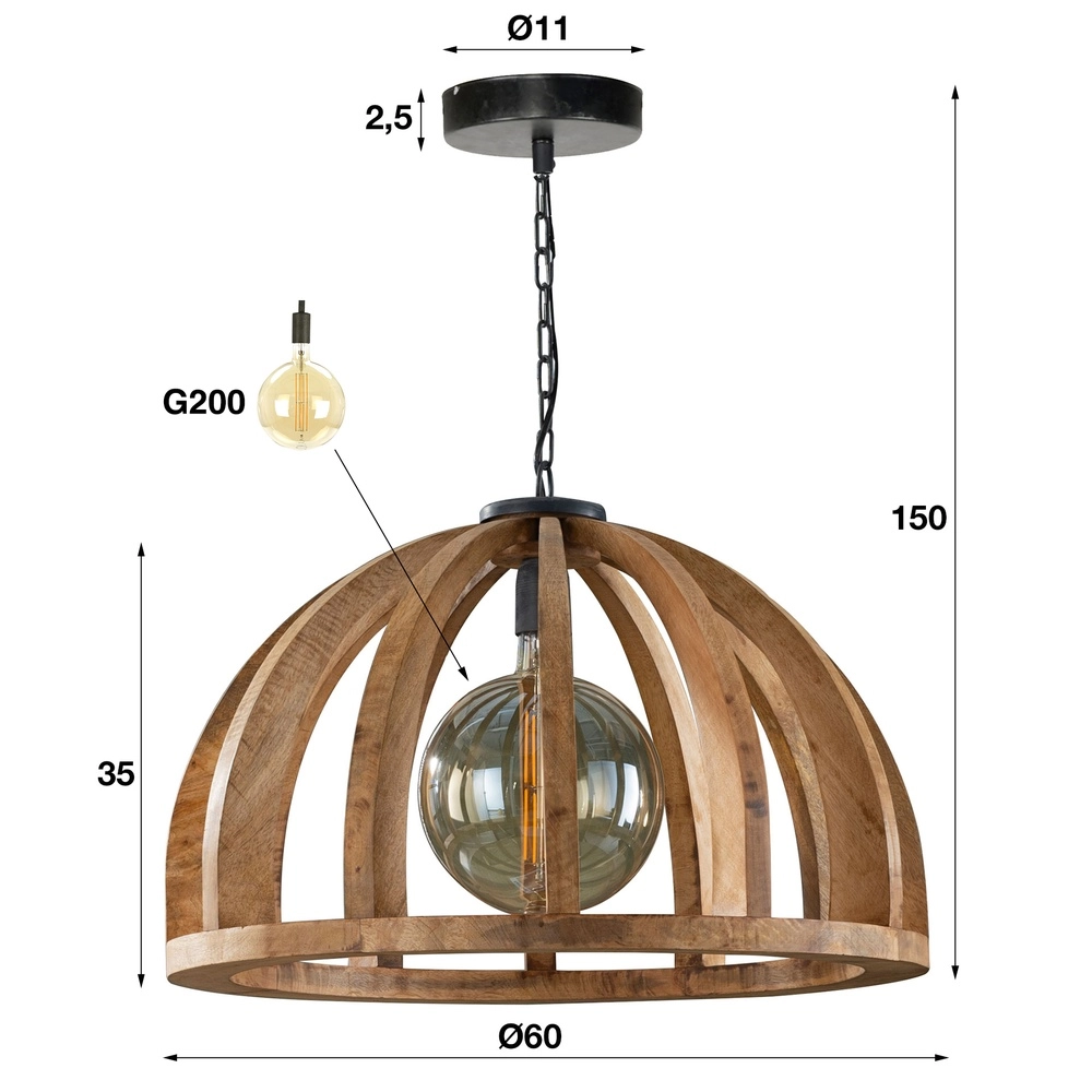 Holz-Esstisch-Pendellampe Orba Ø 60cm - E27 Lyora 8716803513211