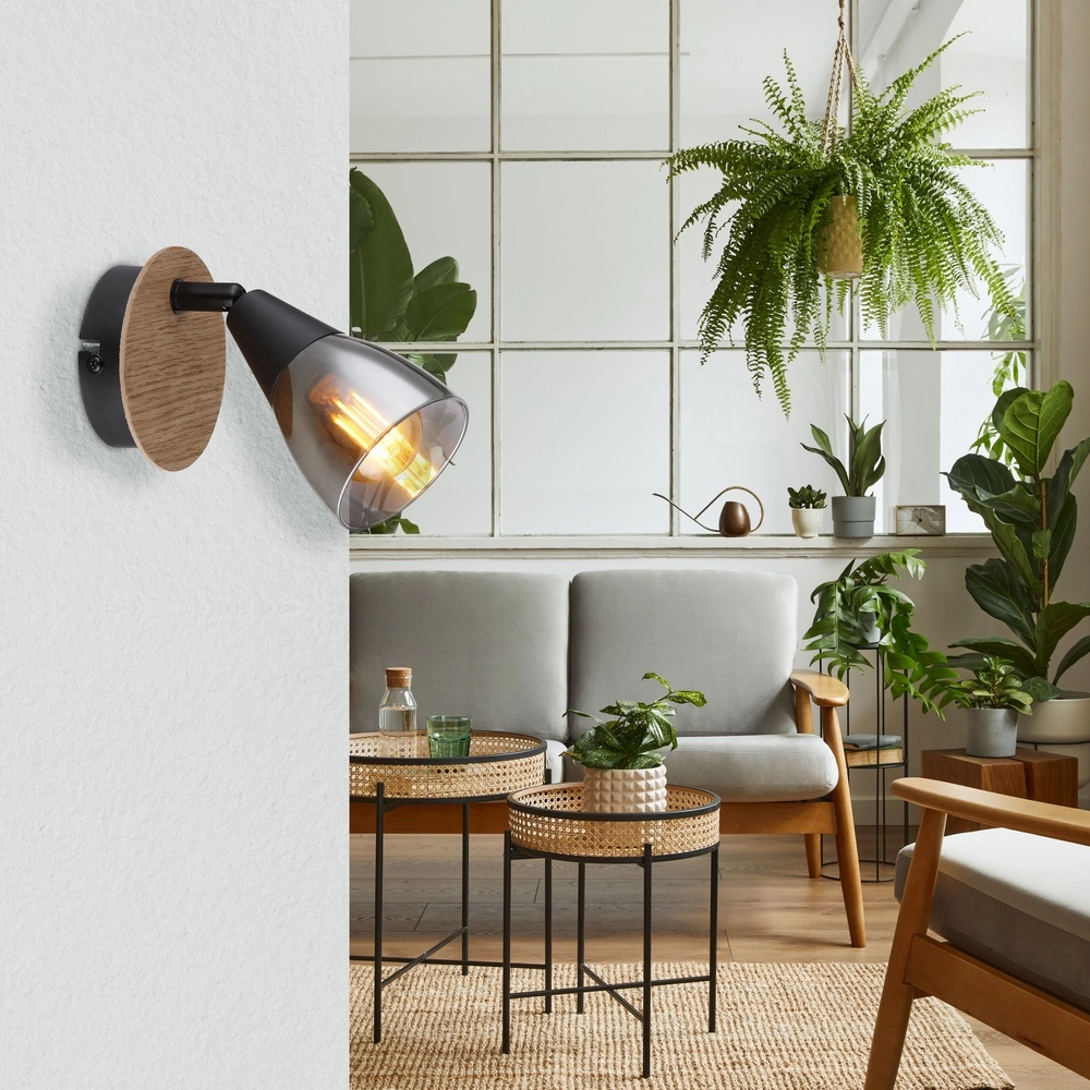 Wandlampe Mubby Schwarz mit Holzoptik Globo 9007371457854