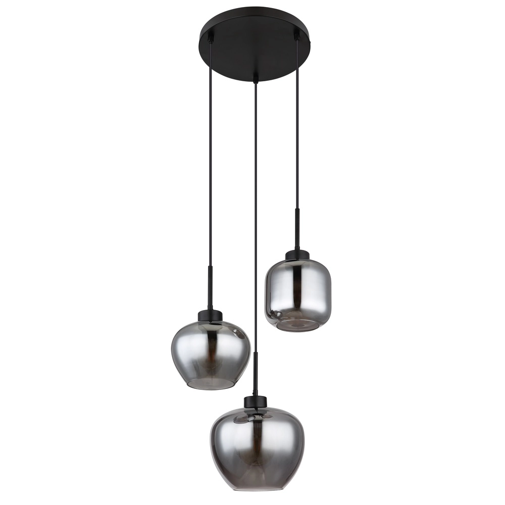 Design-Pendellampe Matt 3-Licht Schwarz mit Rauchglas Globo 9007371448258