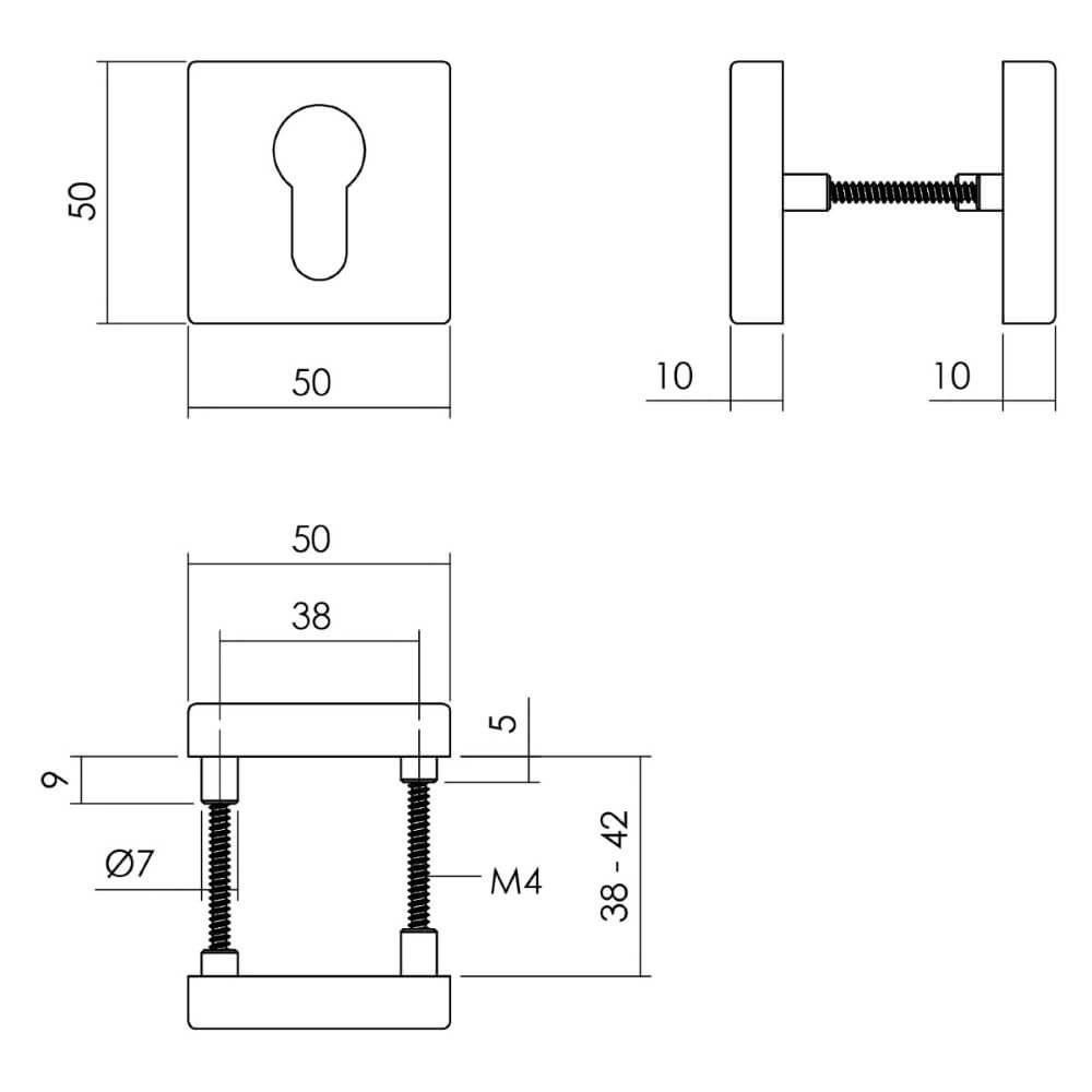 Set mit 2 Zylinder-Rosetten Tira Quadratisches schwarzes Aluminium Intersteel 8714186653968