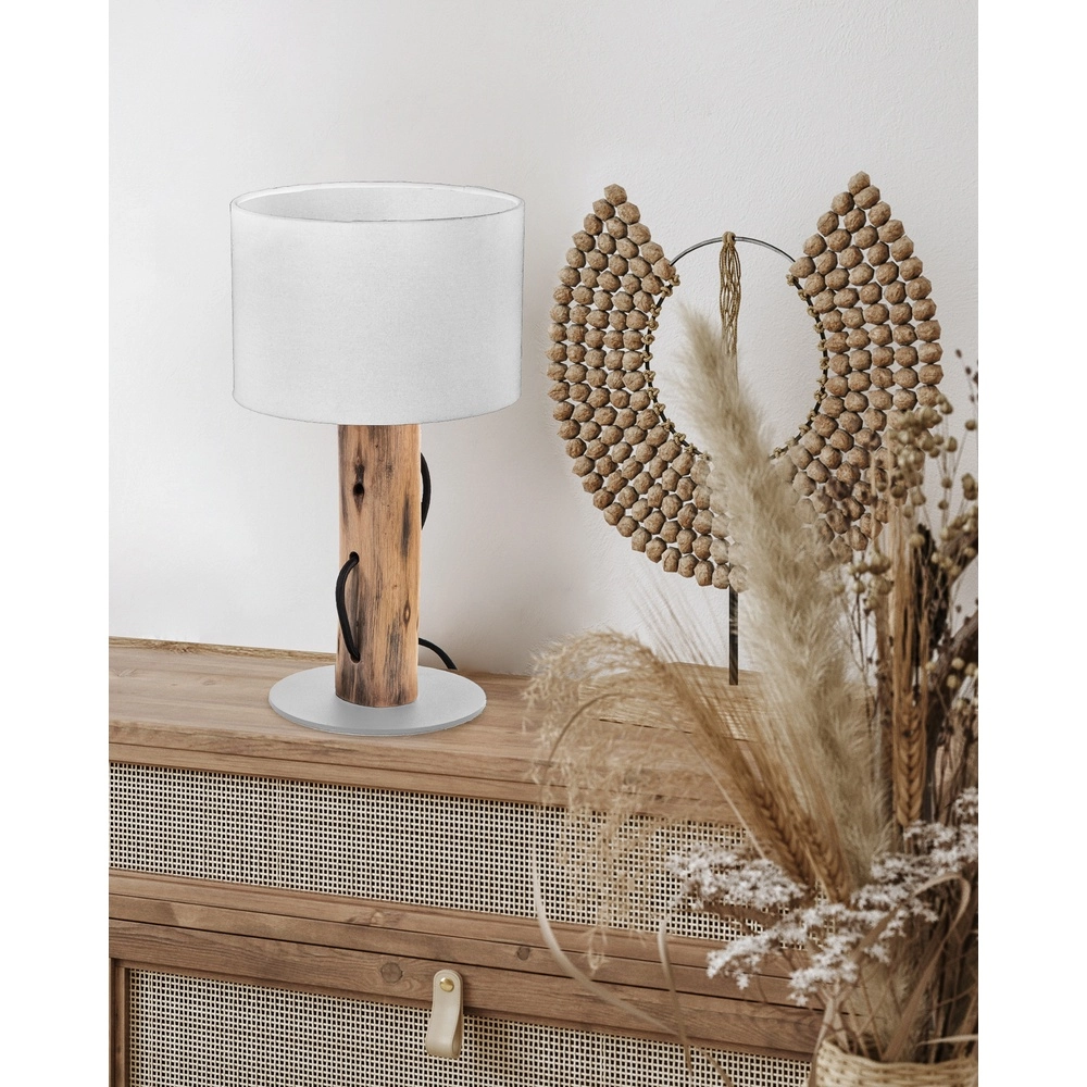 Tischlampe Norin Holz mit weißer Motorhaube Globo 9007371478613