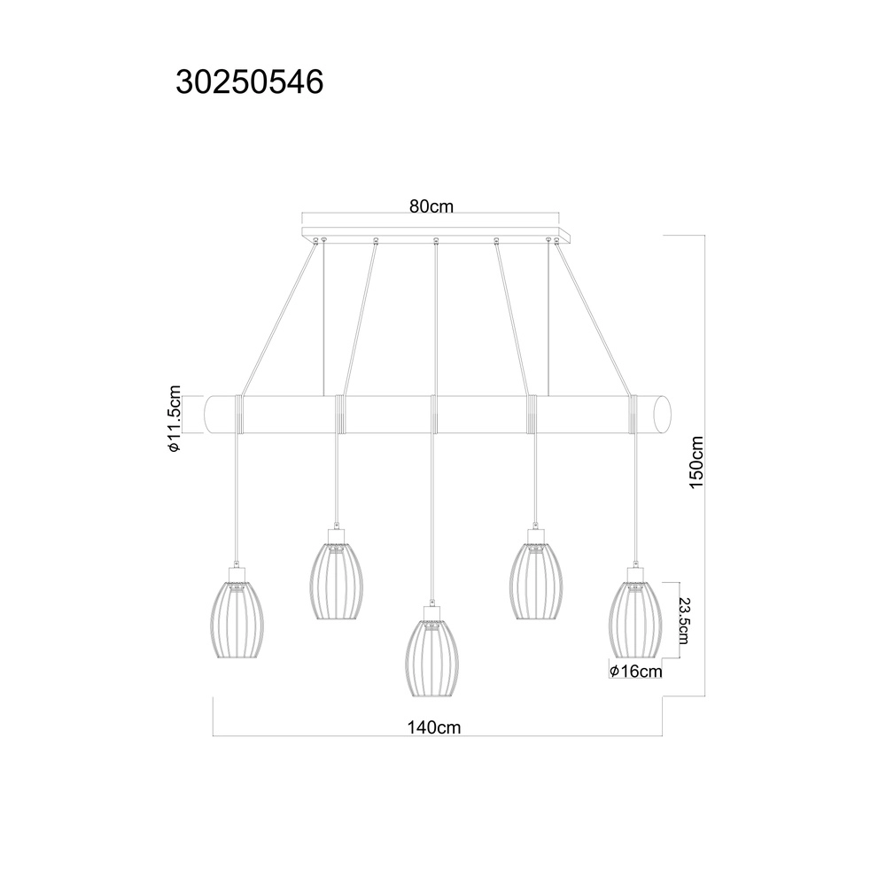 Land-Pendellampe Berti 5-Licht Holz mit Schwarz Globo 9007371586325