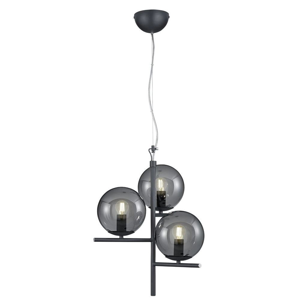 Pendelleuchte Pure 3 Lichtschwarz mit Rauchglas Trio 4017807433067
