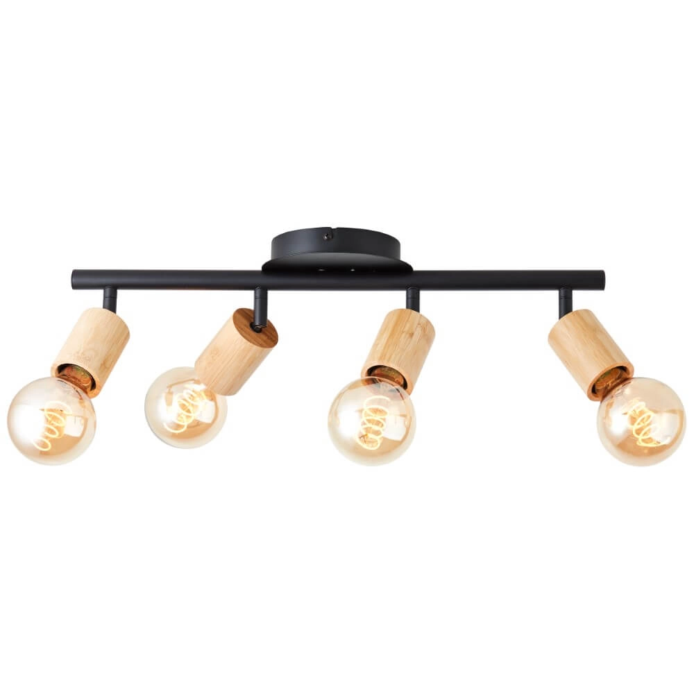 Deckenleuchte mit 4 Leuchten Tiffany schwarz mit Holz