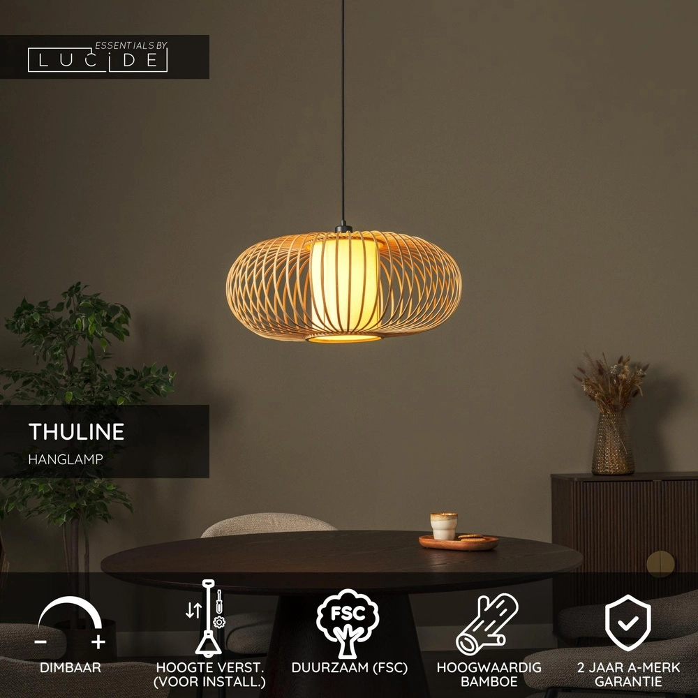 Pendellampe Thuline Ø 60 cm Holzoptik Lucide 5411212051783