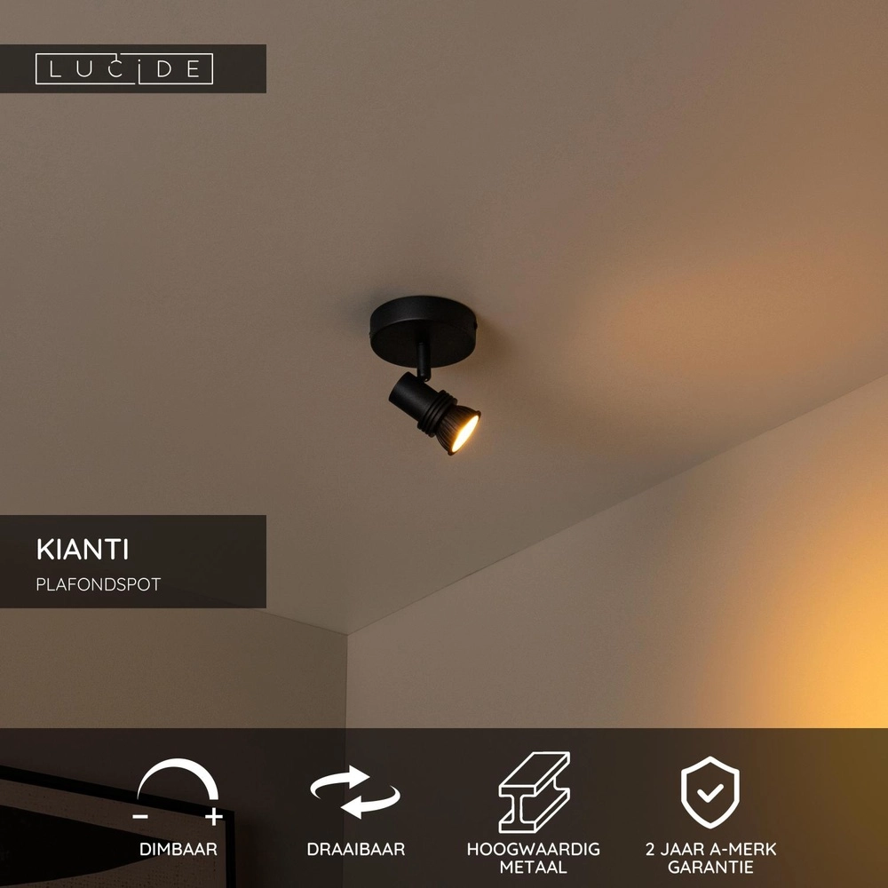 Deckenscheinwerfer Kianti Single Black Lucide 5411212530851