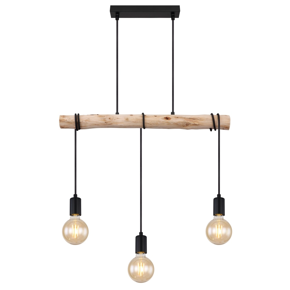 3-Licht Esstisch-Pendellampe Gregor Schwarz mit Holz Globo 9007371436330