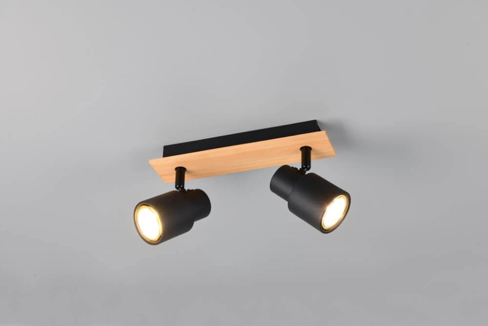 2-flammige Deckenleuchte Pierre schwarz mit Holz Trio 4017807638172